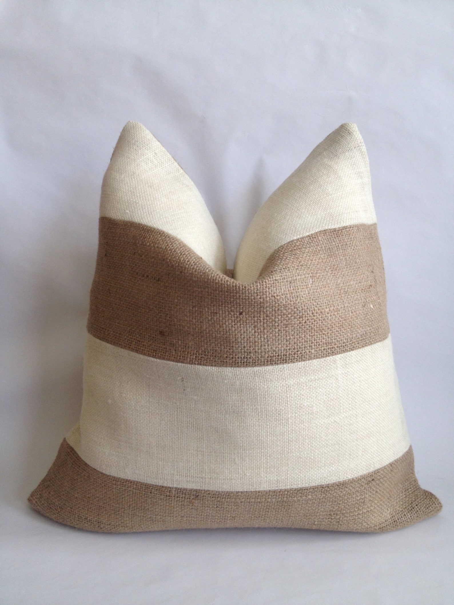 Cream Burlap and Natural Burlap Striped Pillow Cover Etsy