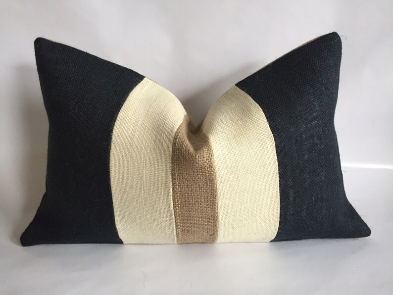 Black Cream and Natural Burlap Lumbar Pillow Cover Etsy