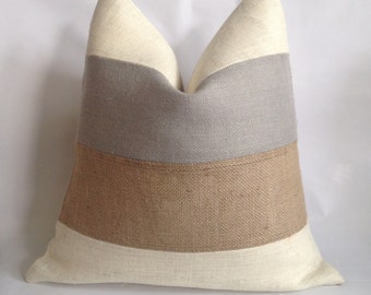 Farmhouse Cream, Light Gray And Natural  Horizontal Striped Pillow Cover