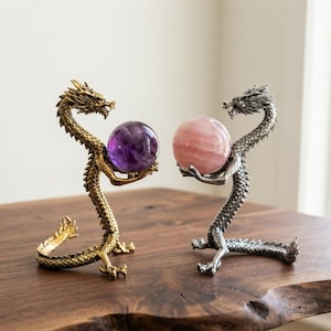 Dragon Crystal Sphere Holder, Metal Dragon Stand for Crystal Ball, Witchy Home Decor, Ornate Dragon Statue for 35-50mm Spheres, Fantasy Gift