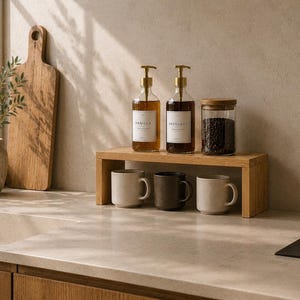 Solid Oak Shelf | Minimalist Countertop Storage Organizer image 6