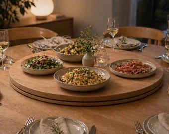 Draaiplateau van massief eikenhout – Verborgen draaimechanisme voor de eettafel