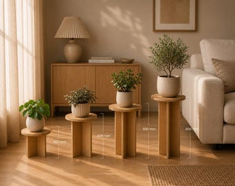 Solid Oak Pedestal Stand – Scandinavian Japandi Plant End Table