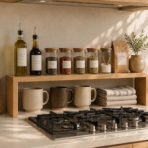 Solid Oak Kitchen Shelf | Small Space Countertop Organizer (10 cm Depth)