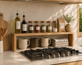 Étagère de cuisine en chêne massif | Organisateur de comptoir pour petits espaces (10 cm de profondeur)