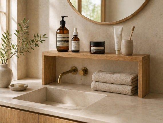 Solid Oak Shelf | Minimalist Countertop Storage Organizer