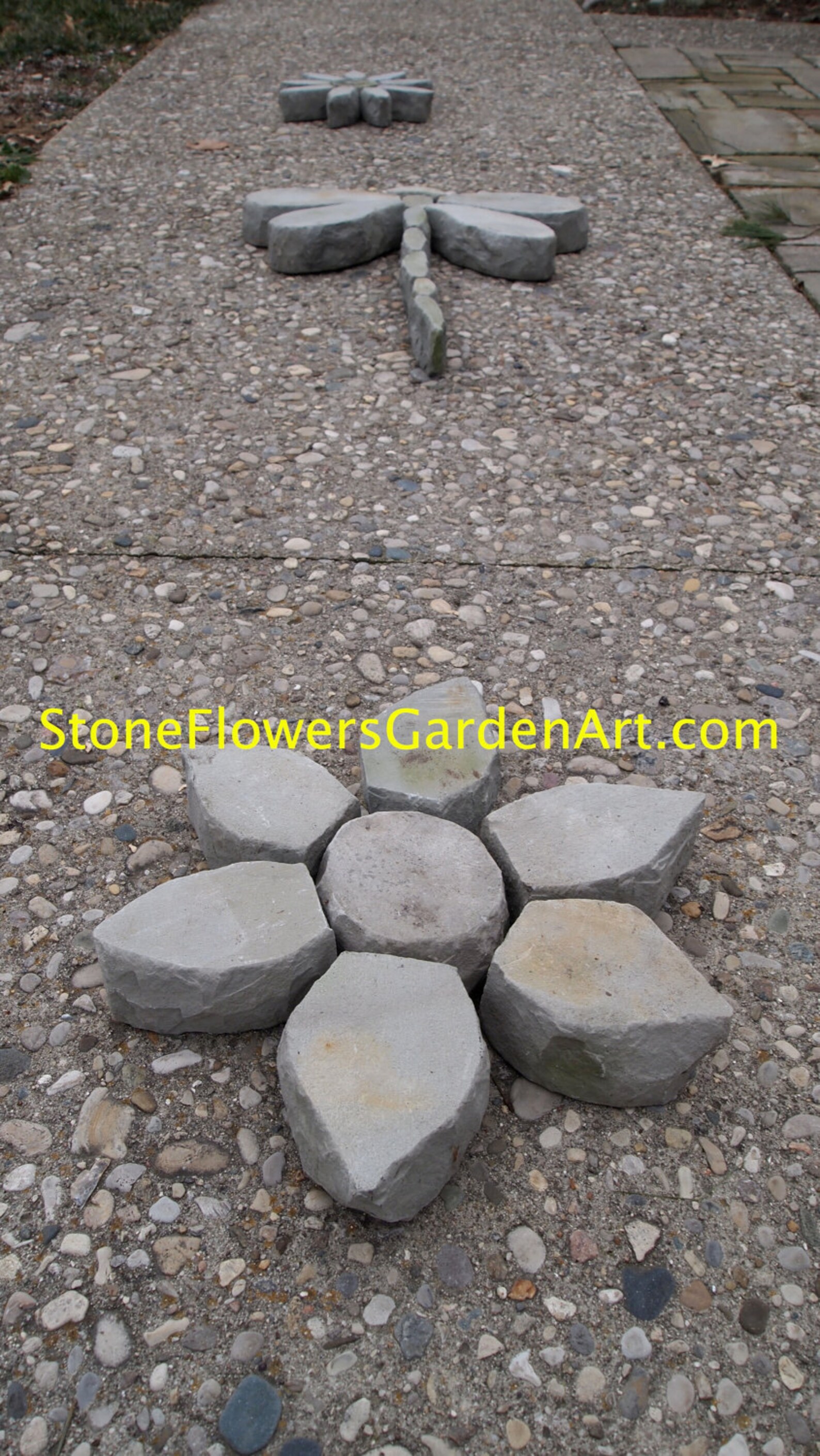 Stone Flowers Garden Art Wide Petal Flower Etsy