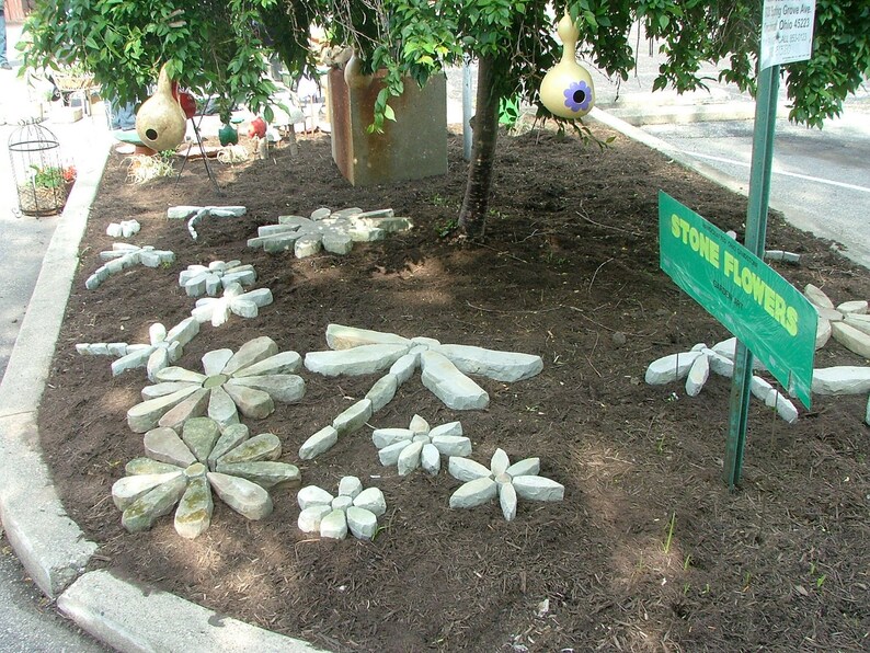 Stone Flowers Garden Art Hand Chipped Sandstone Flower Etsy