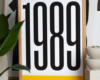 Personalised Big Number Year Retro Print - Minimalist - Huge Number Poster - Simple Minimal Poster - Birthday Gift