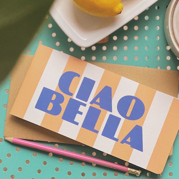 Luxury Ciao Bella Card - Valentine's Card - Anniversary Card - Love Card - Wedding Card - Retro Italian Card - Stripe Striped Pattern - UK