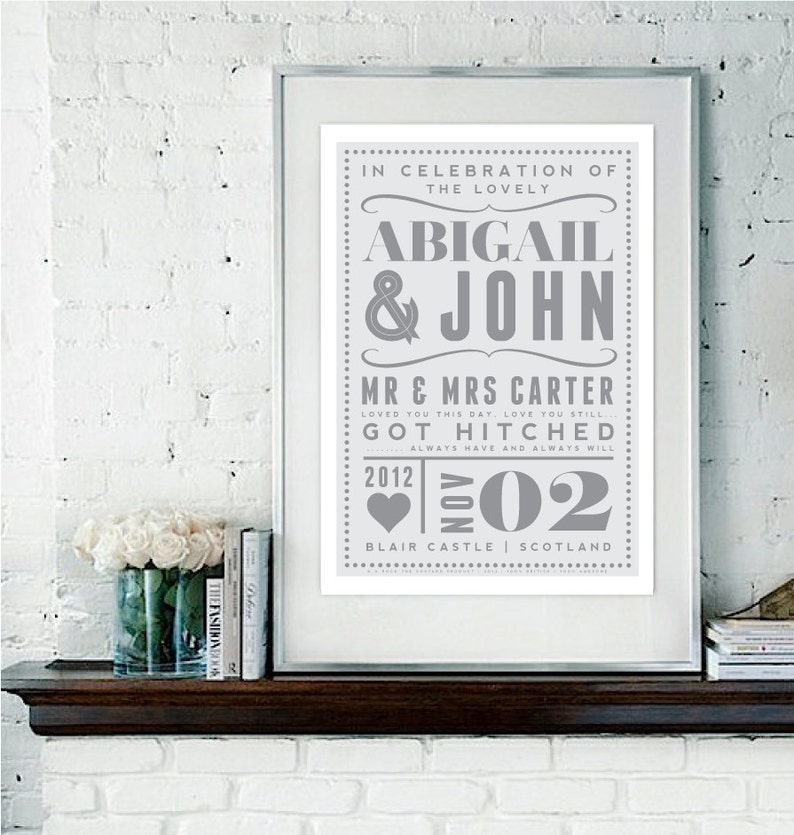 A3 Size Personalized Wedding Married Couple Love Giclee Art Print Retro Typography Decor Marriage Personalised Custom Gift Present UK image 1