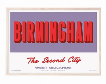 Birmingham - England City Print UK - Souvenir Destination Print - Retro Vintage Travel Print - Favourite City Poster - Unframed