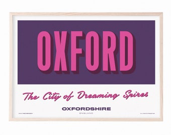 Oxford - England City Print UK - Souvenir Destination Unframed Print - Retro Vintage Travel Print - Favourite City Poster - Unframed