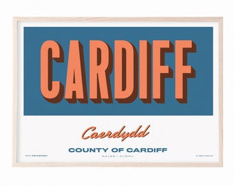 Cardiff - Wales - City Print UK - Souvenir Destination Unframed Print - Retro Vintage Travel Print - Favourite City Poster - Unframed