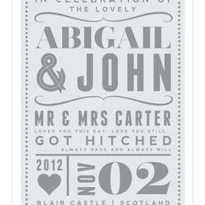 A3 Size Personalized Wedding Married Couple Love Giclee Art Print Retro Typography Decor Marriage Personalised Custom Gift Present UK image 3