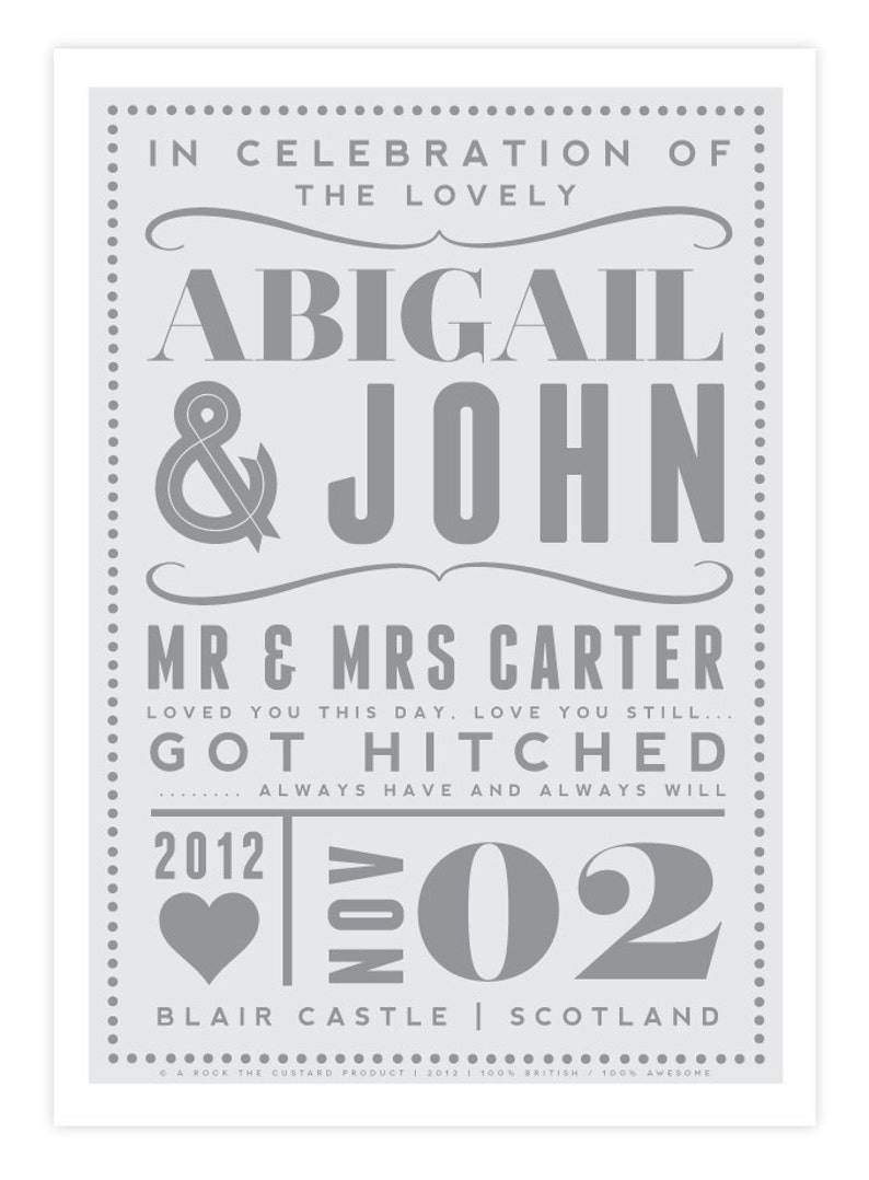 A3 Size Personalized Wedding Married Couple Love Giclee Art Print Retro Typography Decor Marriage Personalised Custom Gift Present UK image 3