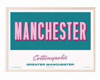 Manchester - England City Print UK - Souvenir Destination Unframed Print - Retro Vintage Travel Print - Favourite City Poster - Unframed