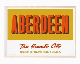 Aberdeen - Scotland - Souvenir Destination Unframed Print - Retro Vintage Travel Print - Favourite City Poster