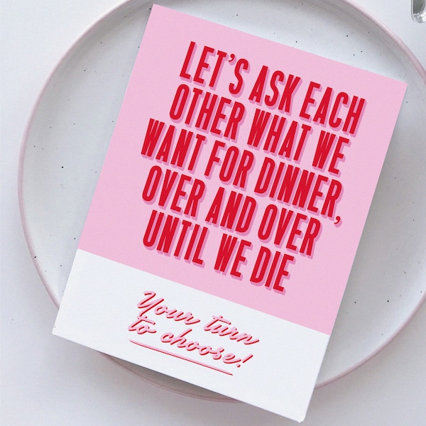 Funny Valentines Card - What's For Dinner  - Valentine's Card Funny - Valentine's Card Husband - Valentine's Card Wife