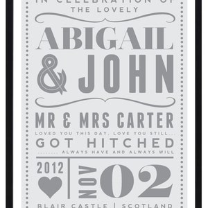 A3 Size Personalized Wedding Married Couple Love Giclee Art Print Retro Typography Decor Marriage Personalised Custom Gift Present UK image 2