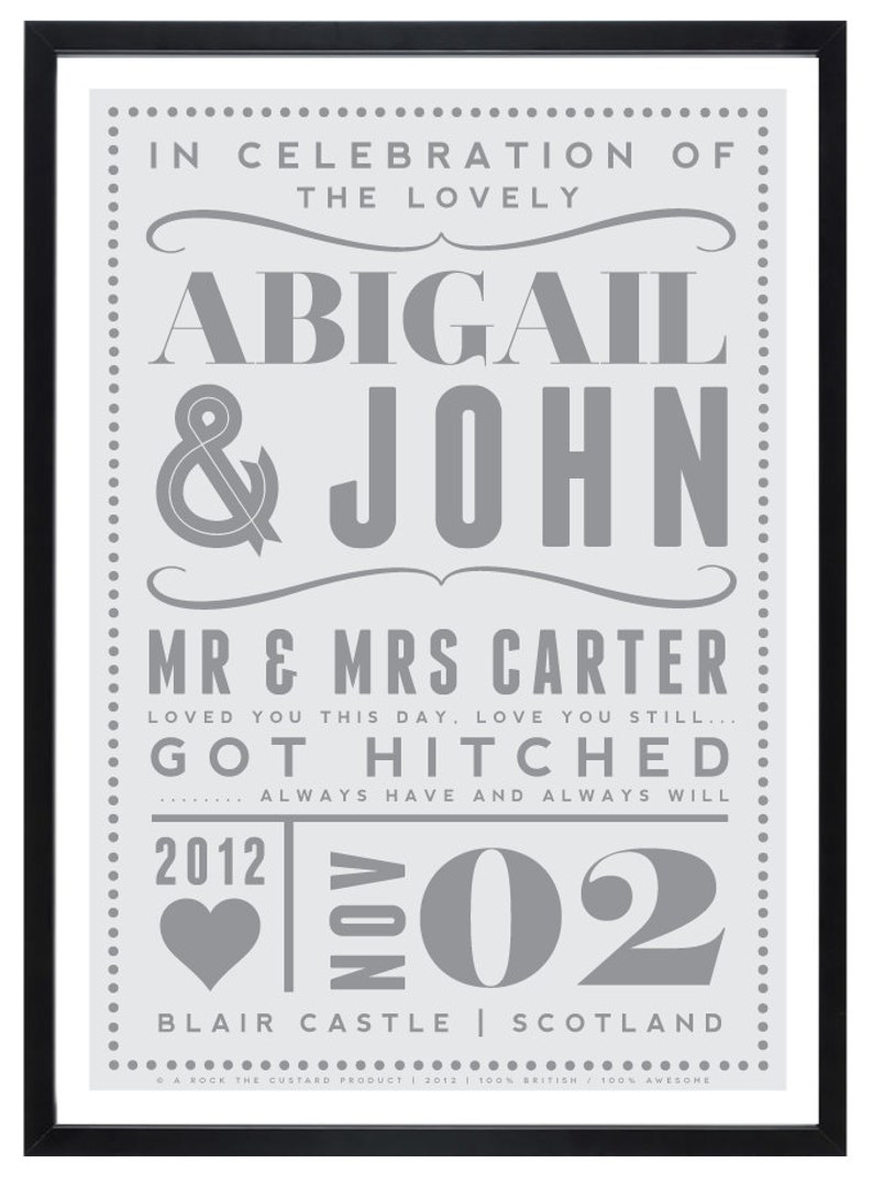 A3 Size Personalized Wedding Married Couple Love Giclee Art Print Retro Typography Decor Marriage Personalised Custom Gift Present UK image 2