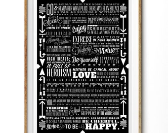 Desiderata - Max Ehrmann - Retro Art Print - Vintage Typography Poster - Mad Men - Grey - UK