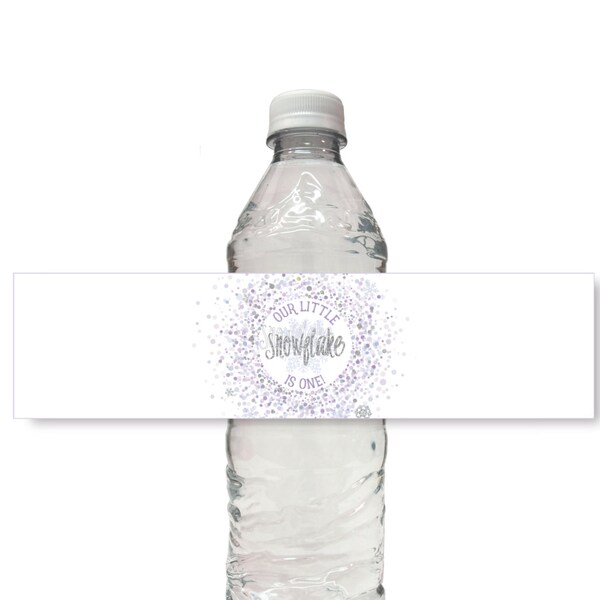 LAVENDER SNOWFLAKE CONFETTI silver purple water bottle wrap label sticker instant digital download diy printable file