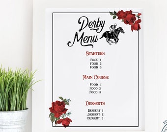 Derby Menu Sign, Editable Printable, Derby Race Horse, Decor, Vintage Red Black, Food Sign, Buffet Sign, Download, Digital, Menu