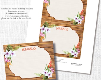 HAWAIIAN ALOHA TIKI thank you note card note luau invitation bridal wedding couples baby shower  instant digital download diy printable file