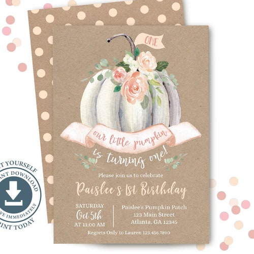 Little Pumpkin is One Birthday Invitation Editable Printable - Etsy