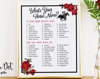 What's Your Horse Name Party Sign, Printable, Kentucky Derby Race Horse, Decor, Vintage Red Black, Instant Download, Digital