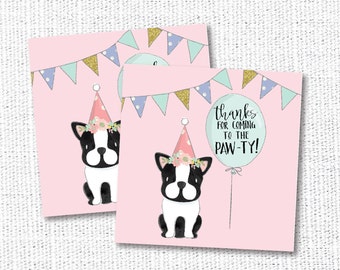 Puppy Dog Thank You Favor Tag, Printable, Adoption, Pet, Birthday Party, Sticker, Card, Instant Download, Frenchie, Digital