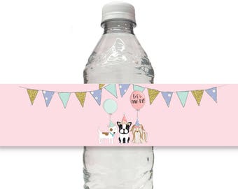 Puppy Dog Water Bottle Wrap Label, Printable, Pet Adoption, Birthday Party, Sticker, Pawty, Adopt a Pup, Instant Download, Digital