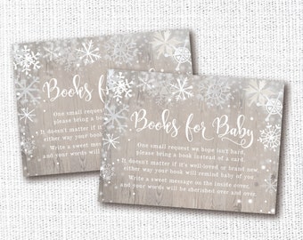 White Snowflake Baby Shower Book Request Card, Printable, Neutral Winter Stock The Library, Cottage Chic, Rustic, Farmhouse, Insert