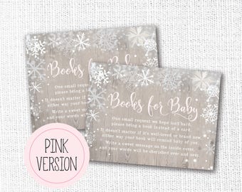 White Pink Snowflake Girl Baby Shower Book Request Card, Printable, Winter Stock The Library, Rustic, Farmhouse, Insert, Digital Download