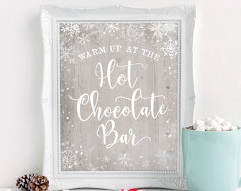 Hot Chocolate Bar Sign, Printable, Cocoa, Winter Snowflake, Baby Shower, It's Cold Outside, Warm Up, Neutral Rustic, Farmhouse, Party Decor