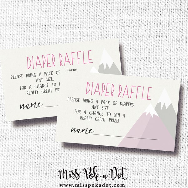 Adventure Awaits, Mountain Girl Baby Shower Diaper Raffle, Printable, Ticket, Card, Insert, Instant Download, Pink, Grey, Gray