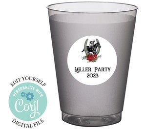 Derby Party Round Circle Sticker, Editable Printable File, Cup, Name, Label Kentucky, Horse Name, Vintage Rose, Download, Digital File