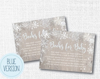 White Blue Snowflake Boy Baby Shower Book Request Card, Printable, Winter Stock The Library, Rustic, Farmhouse, Insert, Digital Download