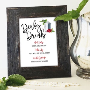 Derby Drinks Sign, Editable Printable, Derby Race Horse, Decor, Talk Derby to Me, Mint Julep, Signature, Bar, Download, Digital, Menu, Red