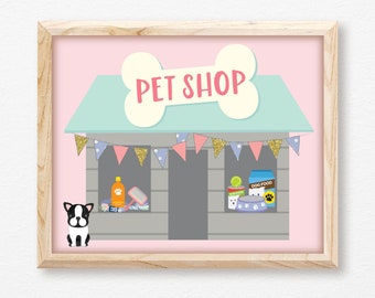 Pet Shop Sign, Printable, Dog Birthday Party, Puppy Adoption, Girl, Store, Instant Download, Digital, Decor