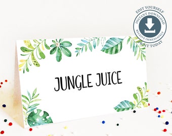 Jungle Party Table Tent Cards, Editable Printable, Zoo Birthday Food Sign, Wild, Safari Animals, DIY Digital File