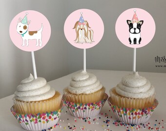 Puppy Dog Cupcake Topper, Printable, Girl Birthday Party, Decor, Favor, Treat, Adopt A Pet, Adoption, Frenchie, Pup Instant Download Sticker