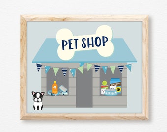 Pet Shop Sign, Printable, Dog Birthday Party, Puppy Adoption, Boy, Store, Instant Download, Digital, Decor, Blue