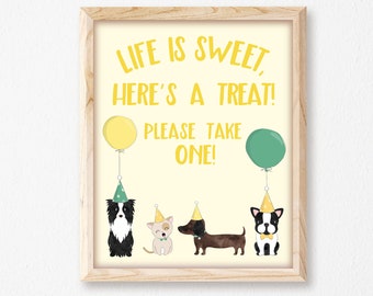 Puppy Dog Party Treat Sign, Printable, Yellow Dog Birthday Party, Puppy Adoption, Green, Instant Download, Digital, Decor, Goody, Favor sign