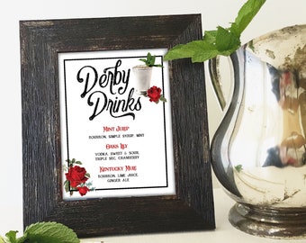 Derby Drinks Sign, Editable Printable, Derby Race Horse, Decor, Vintage Red Black, Mint Julep, Signature, Bar, Download, Digital, Menu