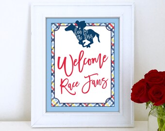 Welcome Derby Party Sign, Printable, Horse Race Decoration, Decor, Navy, Racing, Plaid, Preppy Instant Download, Digital, Kentucky