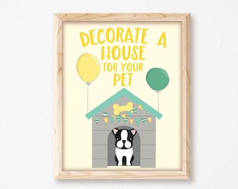 Decorate A Pet House Sign, Printable, Dog Birthday Party, Puppy Adoption, Neutral, Yellow, Vet, Doghouse, Instant Download, Digital, Decor