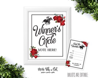 Favorite Vote Party Sign & Ballot, Printable, Derby Race Horse, Decor, Vintage Red Black, Hat, Bow Tie, Best, Instant Download, Digital