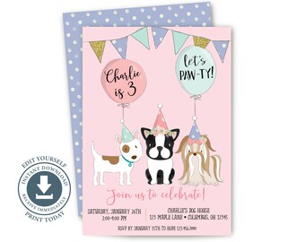 Dog Party Invitation Etsy